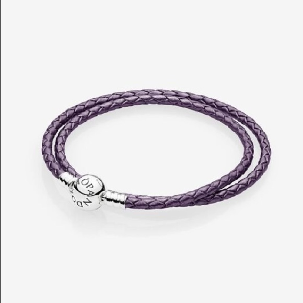 Pandora Purple Braided Leather Charm Bracelet